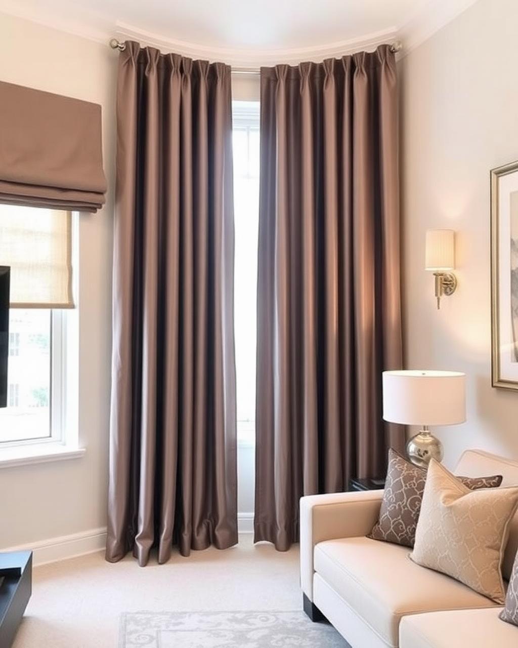 Sala com cortinas e persianas
